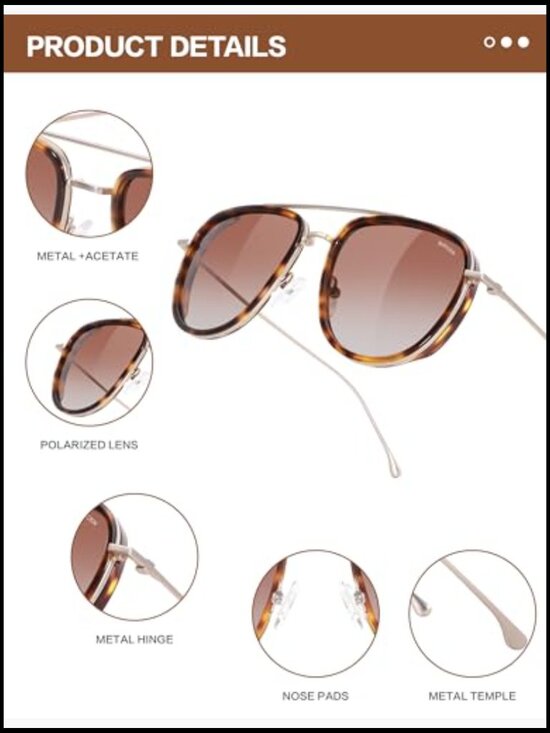Acetate & Metal Aviator Polarized UV Protection Sunglasses main image 6